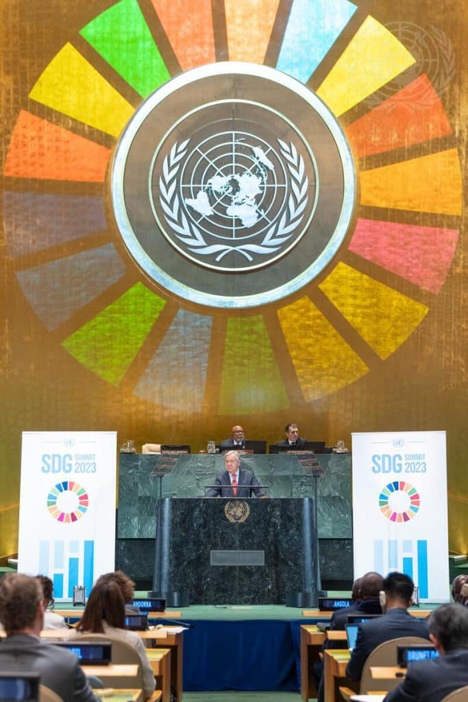 Antonío Guterres speaks to the general assembly in 2023