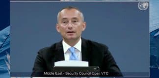 Nickolay Mladenov, UN-Sonderkoordinator für den Nahost-Friedensprozess, informiert UN-Sicherheitsrat per Videokonferenz
