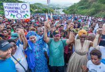 The UN Deputy Secretary-General, Amina Mohammed (center left) joins a march in support of International Women's Day in Port Moresby in Papua New Guinea in March 2020.
