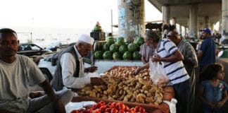 Shoppers at a market in the Libyan capital Tripoli