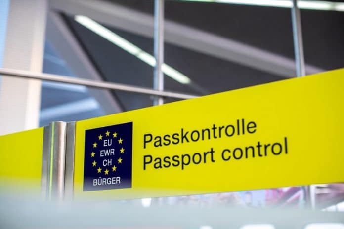 EU passport control sign at border