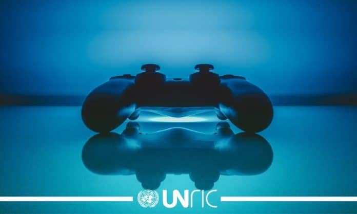 Video game controller and UNRIC logo