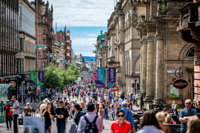Busy pedestrian street in Glasgow