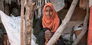 Woman in camp in Yemen