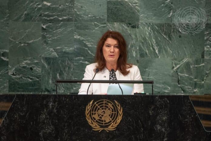 Anne Linde addresses the 77th UN General Assembly