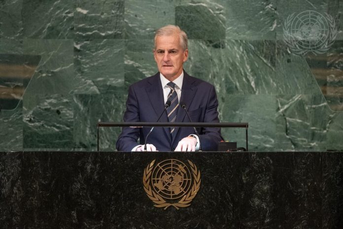 Jonas Gahr Støre, Prime Minister of Norway, addresses the general debate of the 77th Session of the General Assembly of the UN