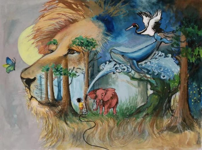 2022 World Wildlife Day Youth Art Contest finalist entry by Pobtham, age 7, from Thailand.