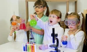 girls in a laboratory; experiments