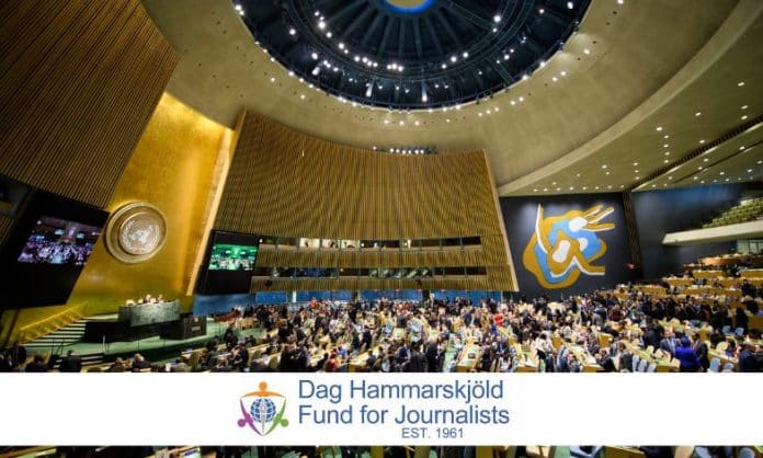 UN General Assembly and Dag Hammarskjöld Fund for Journalists logo