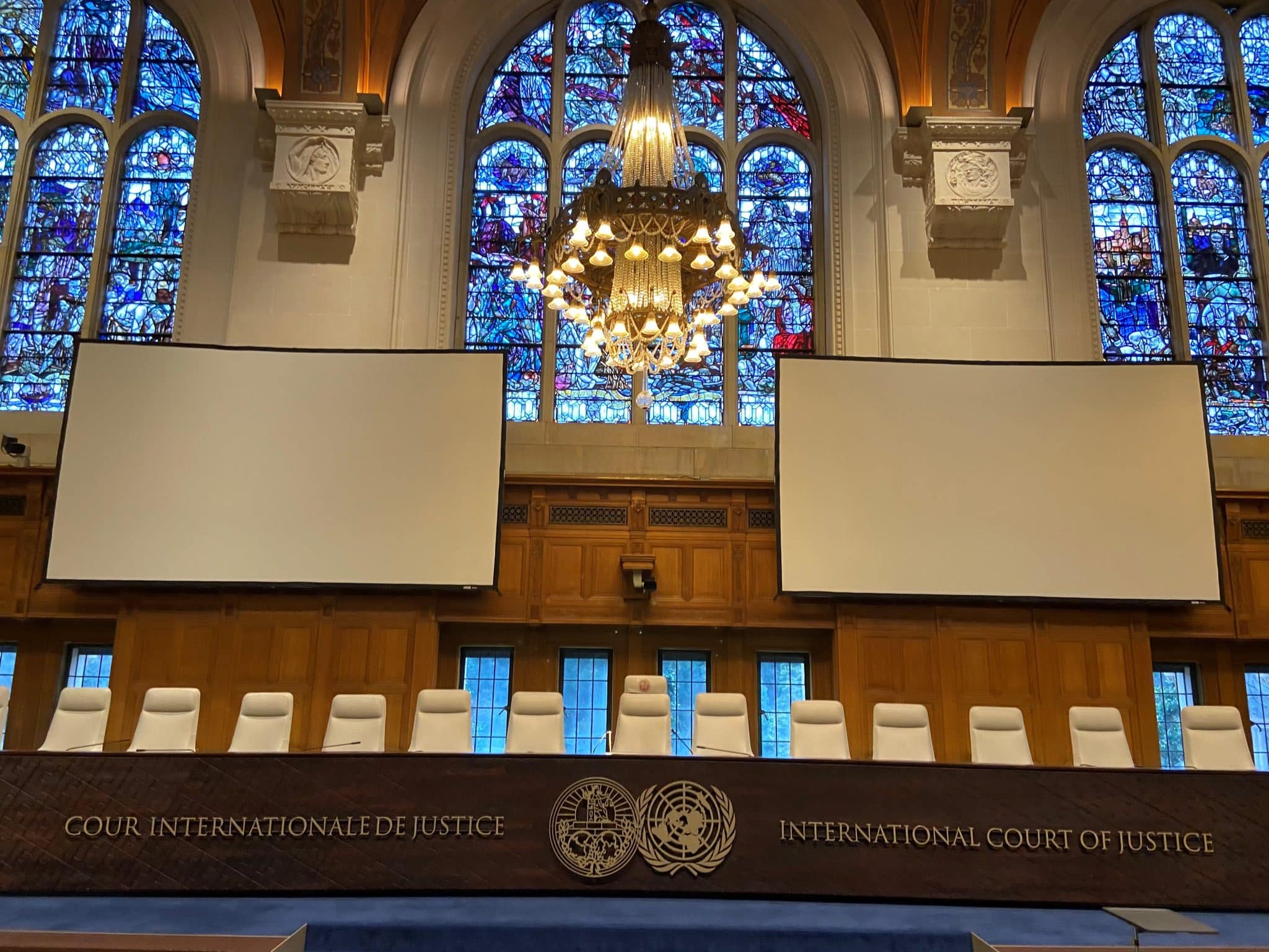 Inside the International Court of Justice building in the Hague