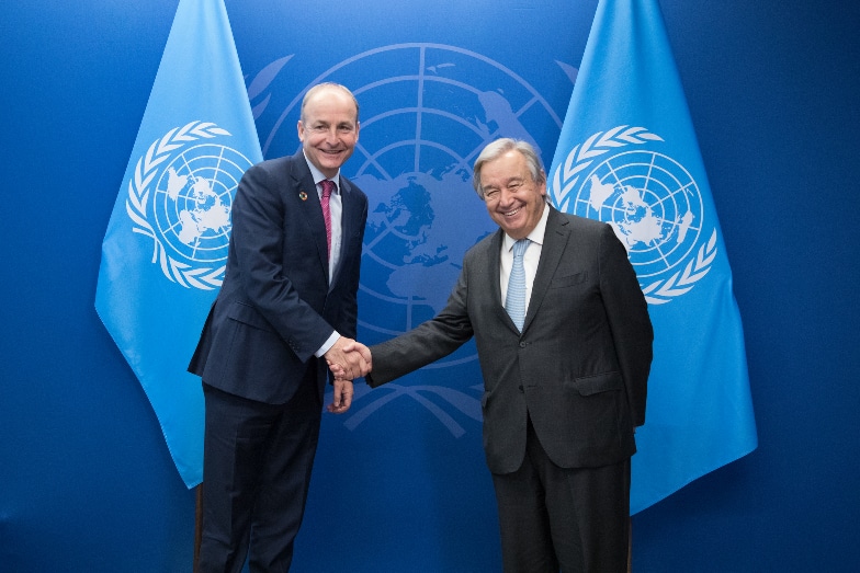 United Nations Secretary-General António Guterres meets with Micheál Martin, then Taoiseach of Ireland at the United Nations in New York, September 2022