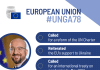 Banner with photo of Charles Michel and key points from his address to the UN General Assembly