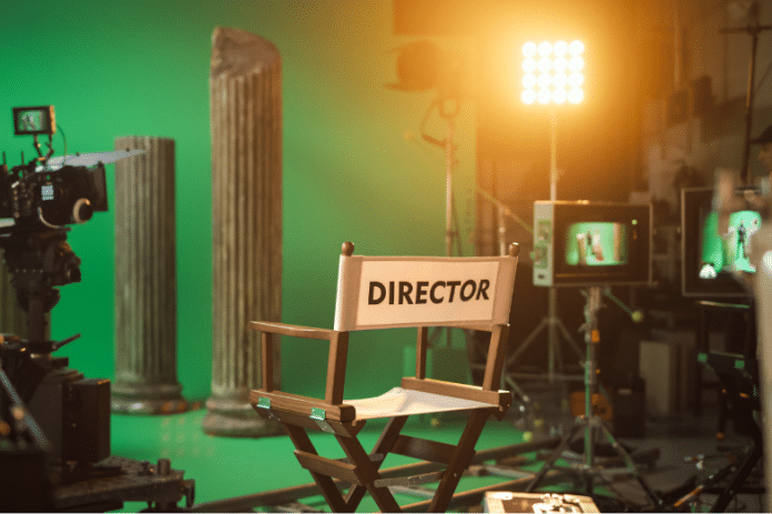 Director's chair in film studio