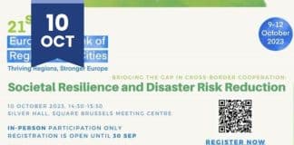 Promotional banner for the event: Bridging the gap in cross-border cooperation: societal resilience and disaster risk reduction (UNDRR and COR)