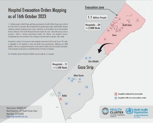 Gaza hospital evacuation orders map