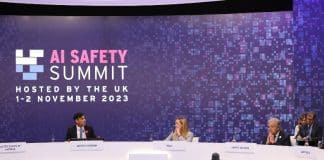 United Nations Secretary General Antonio Guterres, British Prime Minister Rishi Sunak and Italian Prime Minister Giorgia Meloni during the AI Safety Summit