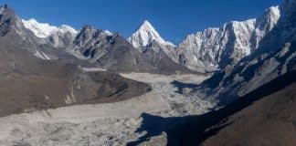 A view of the Everest Region and the Himalaya mountain range in Nepal