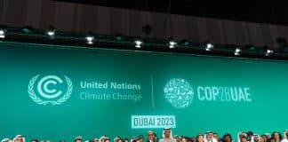 Dr. Sultan Al Jaber, COP28 President and other participants onstage during the Closing Plenary at the UN Climate Change Conference COP28 at Expo City Dubai on December 13, 2023, in Dubai, United Arab Emirates