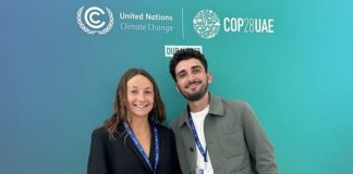 Climate advocates advocate Victoria Guillomon and Johan Reboul at COP28