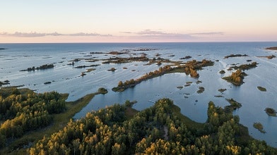 A view of an archipelago landscape from above