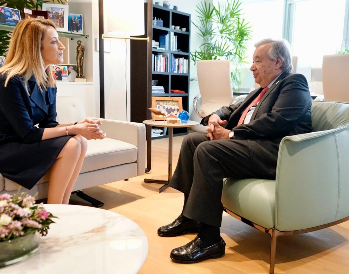 United Nations Secretary-General António Guterres with President of the European Parliament, Ms Roberta Metsola