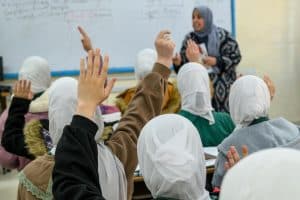  A school for girls run by UNRWA in the Wihdat Camp for Palestine refugees in Amman, Jordan. 