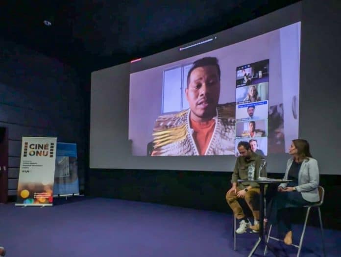 Panel with film co-directors Edivan Guajajara, Chelsea Greene and Rob Grobman and Dr. André Nunes Chaib, Assistant Professor of Globalisation and Law at Maastricht University. Marian Blondeel (UNRIC) moderated the debate.