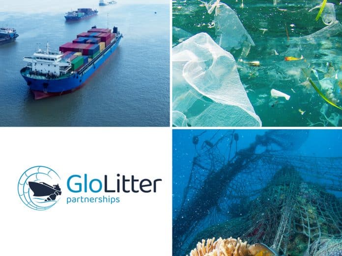 A collage of maritime pictures and the logo GloLitter