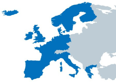 Carte des pays européens couverts par le Centre d'information régional des Nations Unies pour l'Europe occidentale (UNRIC)