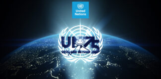 Image de la terre, avec Lumière bleue et le logo des 75 ans de l'ONU