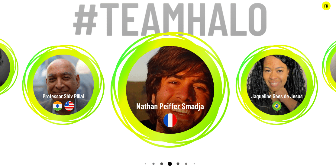 capture écran d'accueil team halo avec photo de Nathan Peiffer-Smadja et drapeau français