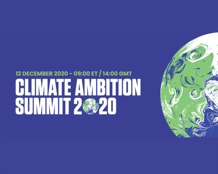 Logo du sommet sur l'ambition climatique. La terre sur fond bleu