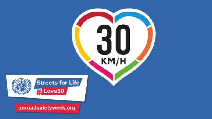 Affiche de la campagne Love30 pour la sixième Semaine mondiale de la sécurité routière des Nations