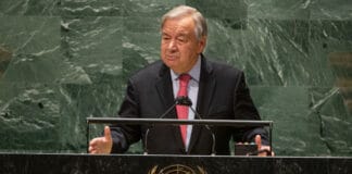 Le Secrétaire général de l'ONU, António Guterres, à l'ouverture du débat général de l'Assemblée générale des Nations Unies.