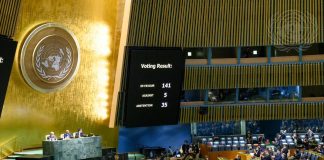 Assemblée générale de l'ONU au moment du vote demandant le retrait des troupes russes d'ukraine