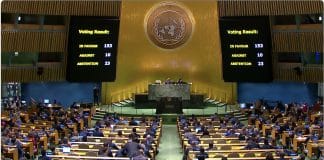 tableau montrant les votes à l'Assemblée générale sur la résolution appellant à un cessez-le-feu à Gaza.