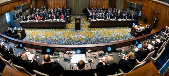 La Cour internationale de Justice à La Haye lors des audiences des 11 et 12 janvier 2024.