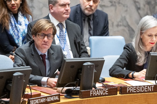 Nicolas de Rivière, Représentant permanent de la France auprès des Nations Unies préside le Conseil de sécurité au mois de janvier 2024