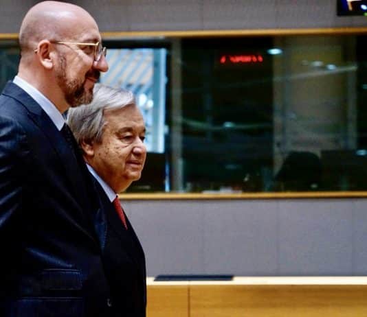 António Guterres et Charles Michel le 21 mars 2024 à Bruxelles