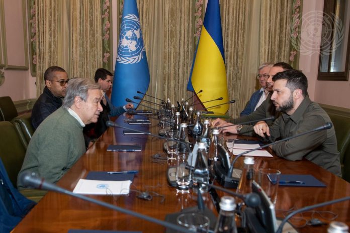 António Guterres og Volodymyr Zelenskyy forseti Úkraínu