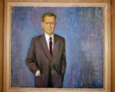 Málverk af Dag Hammarskjöld eftir A portrait of the late Secretary-General Dag Hammarskjöld sænska málarann Bo Beskow,