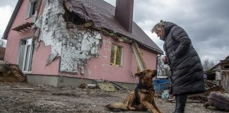 Il villaggio di Novoselivka, vicino a Chernihiv in Ucraina, è stato bombardato nel conflitto con la Russia.
