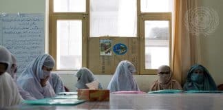 A group of female workers from a non-governmental organization in Afghanistan