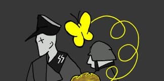 Bambina ebrea con guardie naziste alle spalle