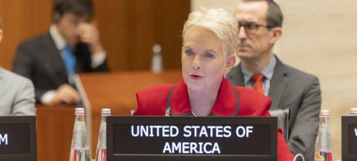Cindy McCain, addresses the Executive Board of WFP in Rome, Italy
