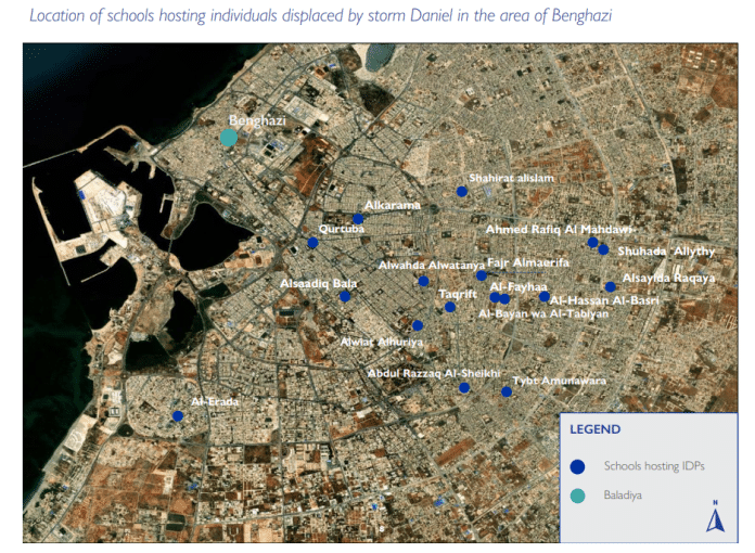 mappa delle scuole che ospitano le persone al riparo dalla tempesta Daniel in Libia