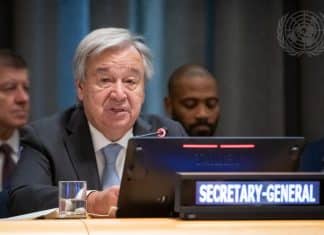 Il Segretario generale António Guterres interviene alla riunione ministeriale preparatoria del Vertice del futuro. UN Photo / Laura Jarriel
