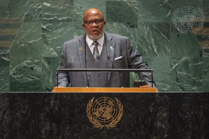 Il presidente dell'Assemblea Generale Dennis Francis chiude il dibattito dell'Assemblea generale. UN Photo/Cia Pak