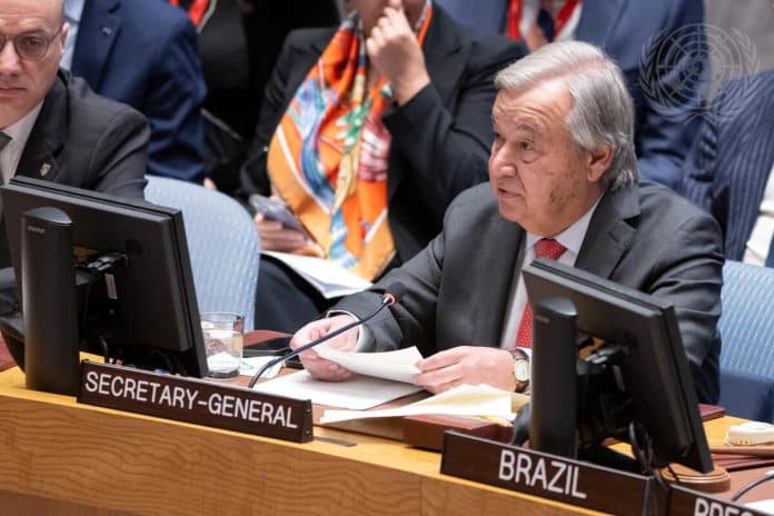 Riunione del Consiglio di Sicurezza sulla crisi a Gaza - Le parole del segretario Generale Antonio Guterres. UN Photo/Manuel Elías