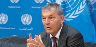Conferenza stampa del Commissario generale dell'UNRWA Philippe Lazzarini. UN Photo/Evan Schneider